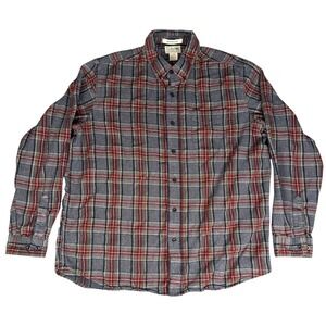 LL Bean Flannel Shirt Mens Large Gray Steward Plaid Scotch Tartan Button Down